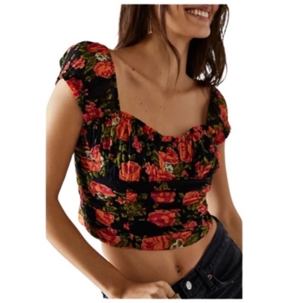 Free people little blooms corset Black and Orange Floral sleeveless size medium